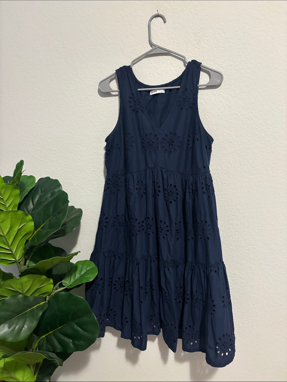 Sonoma Navy Eyelet Tiered Mini Dress